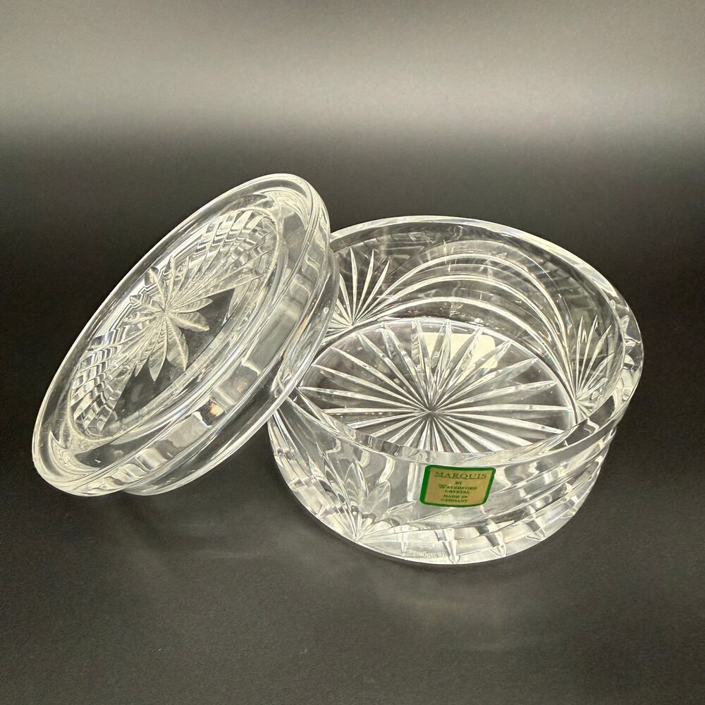 Marquis by Waterford Crystal glass Round Calais Box & Lid Hollywood Regency Glam